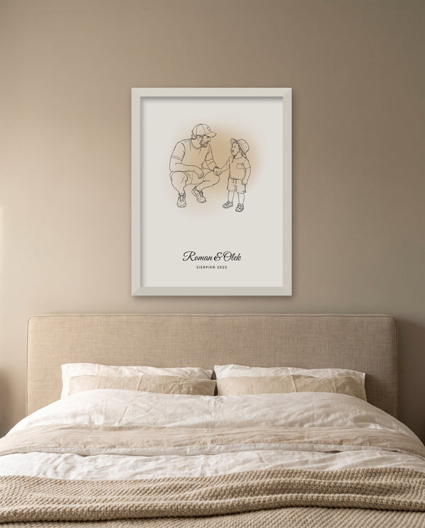 Line art z akwarelą – w ramie na ścianie