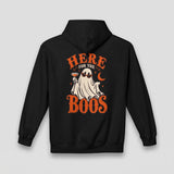 Black Here For The Boos hoodie, vintage Halloween back print