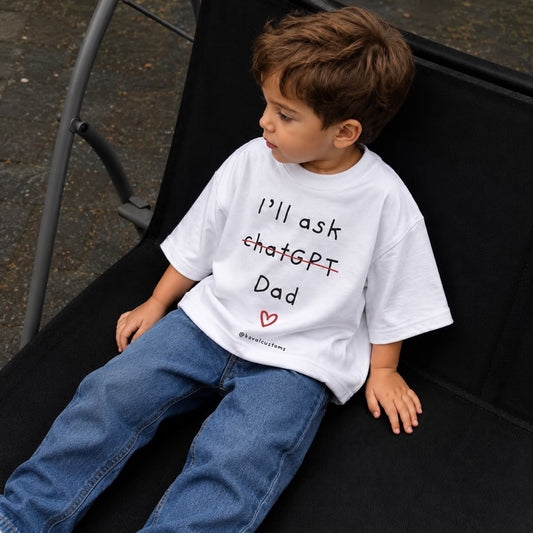 Koszulka dziecięca z nadrukiem I'll ask chatGPT Dad, biała