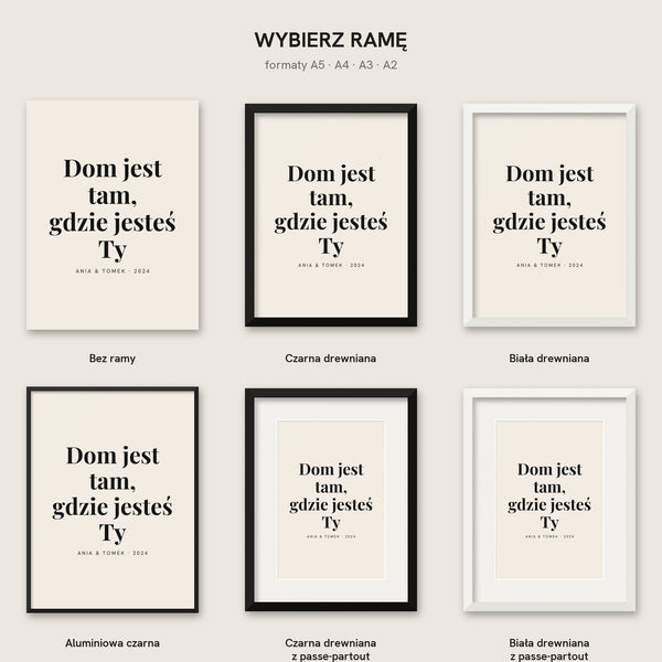 Plakat z Twoim napisem – cytat – dostępne ramy, formaty A5, A4, A3, A2