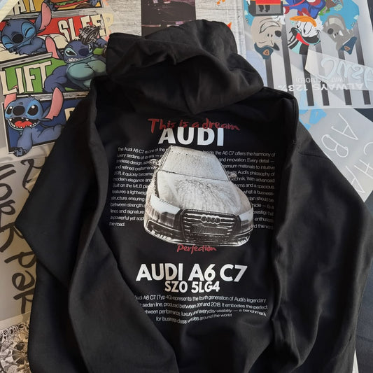 Black hoodie with your car and specs printed on the back – Audi A6 C7