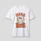 White Here For The Boos t-shirt, vintage Halloween front print