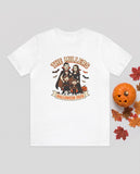 White t-shirt with a custom family Halloween portrait