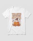 White Too Cute To Spook t-shirt, vintage Halloween front print