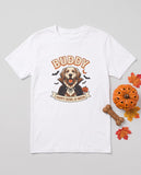White t-shirt with a custom dog Halloween portrait