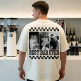 Kremowa koszulka Best Dad Ever z nadrukiem trzech zdjec czarno-bialych - Koval Customs. Polska produkcja, wysoka jakosc, personalizowana