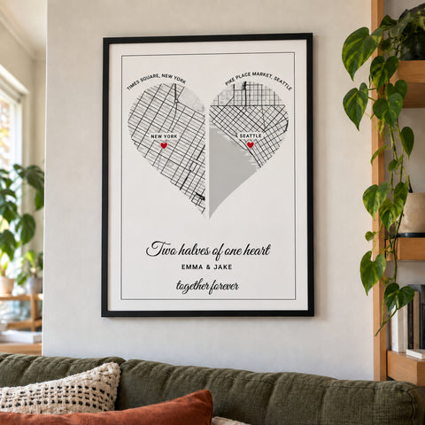 Two Halves of One Heart - Custom Two City Map Poster