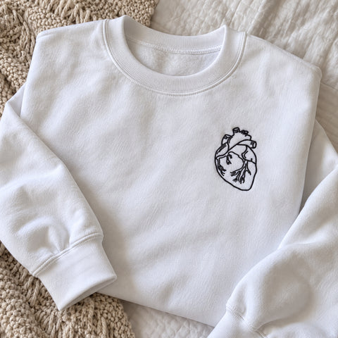 Anatomical Heart Embroidered Sweatshirt - Minimalist Biology Gift