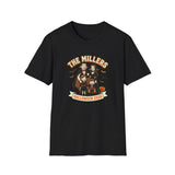 Black custom family Halloween portrait t-shirt, the whole family drawn as vampires with their family name