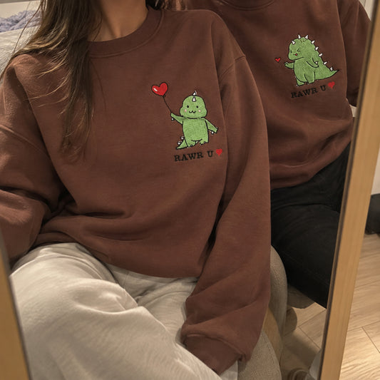 Cute Dinozaury dla Par – Słodkie Haftowane Bluzy – Koval Customs