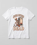 White Social Battery Dead t-shirt, vintage Halloween front print