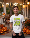 Person wearing the white No Rest For The Wicked t-shirt