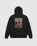 Black Coffin Break hoodie, vintage Halloween back print