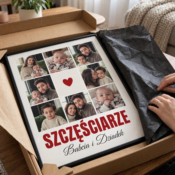 Plakat Szczęściarze – kolaż 8 zdjęć z sercem i imionami – zdjęcie 2