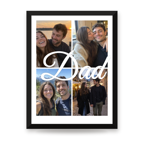 Custom 4 Photo Collage Poster With Text – Dad, Mom or Your Word