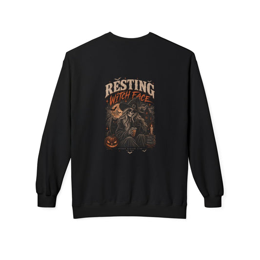 Black Resting Witch Face crewneck sweatshirt, back print
