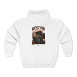 White Resting Witch Face zip hoodie, back print