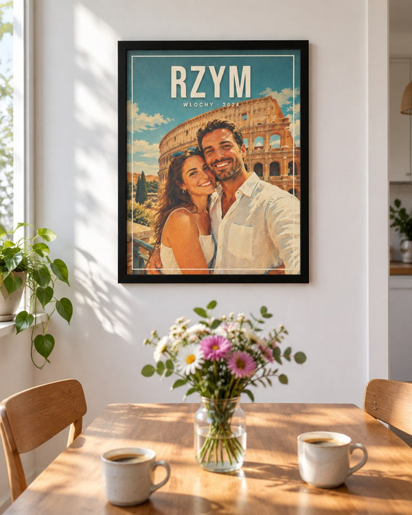 Plakat podróżniczy w jadalni