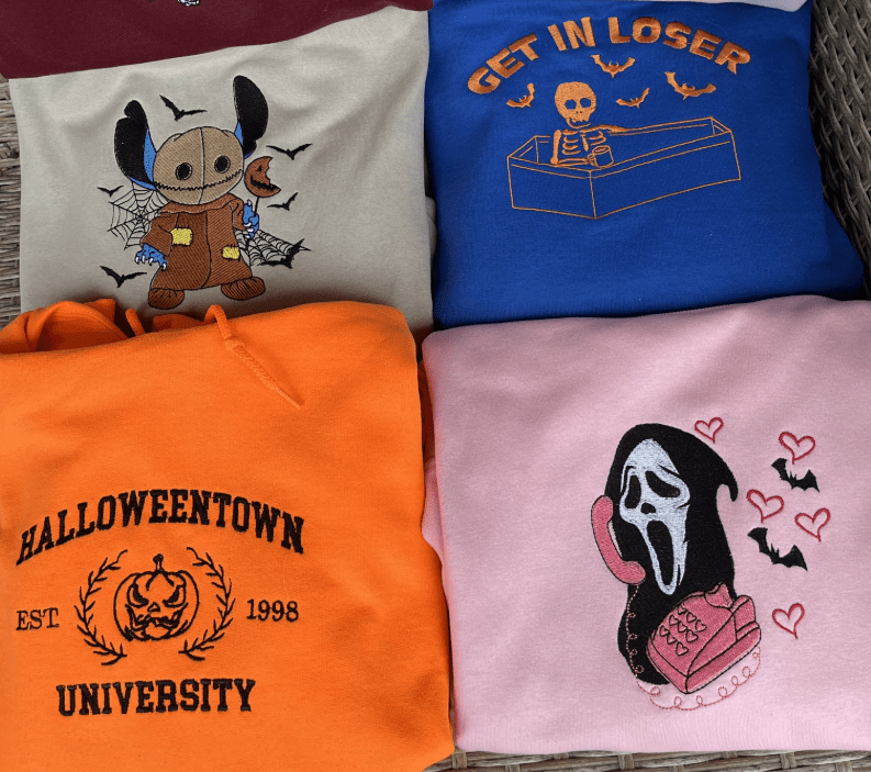 Bluzy i koszulki na Halloween z charakterystycznym haftem, personalizowane projekty tworzone na zamówienie, Koval Customs
