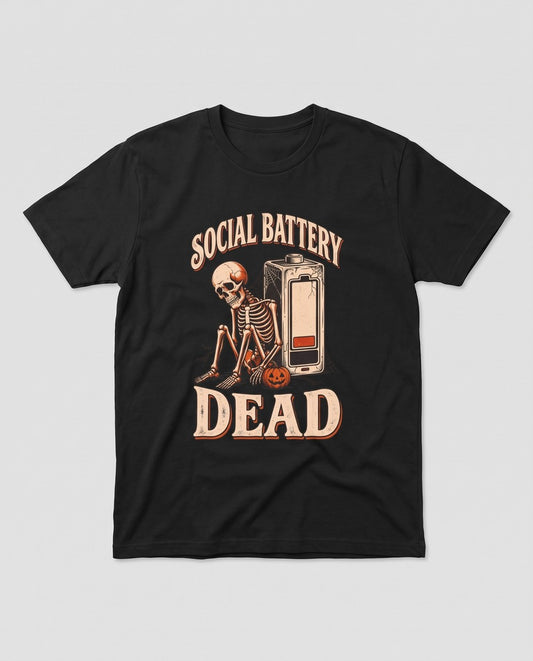 Black Social Battery Dead t-shirt, vintage Halloween front print