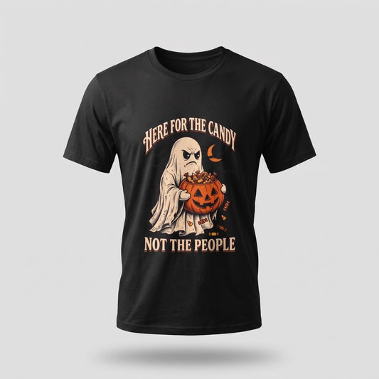 Black Here For The Candy Not The People t-shirt, vintage Halloween front print