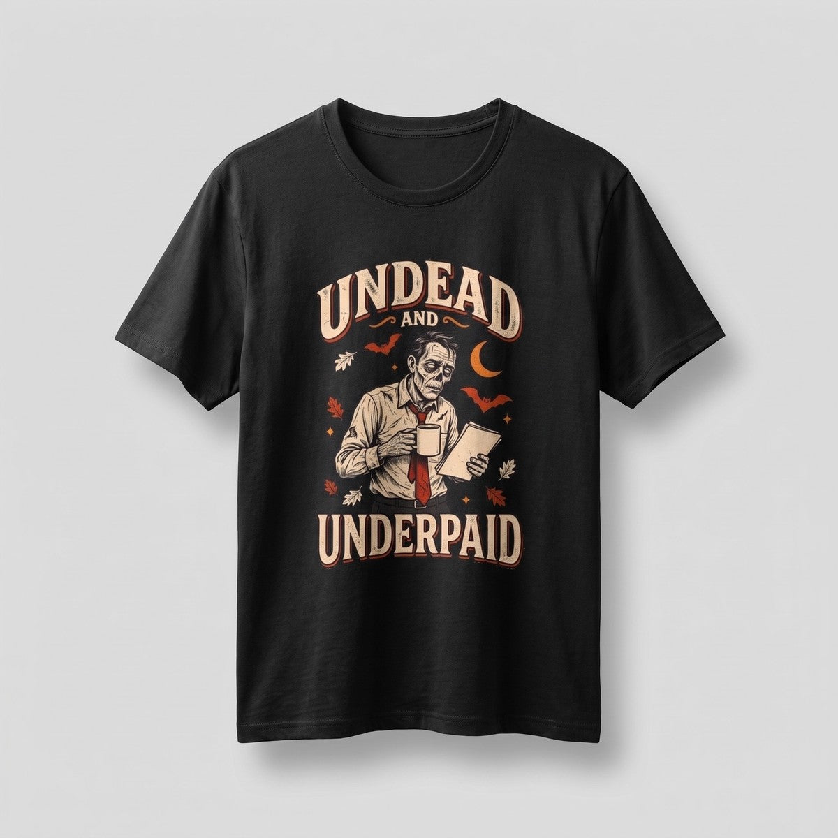 Black Undead And Underpaid t-shirt, vintage Halloween front print