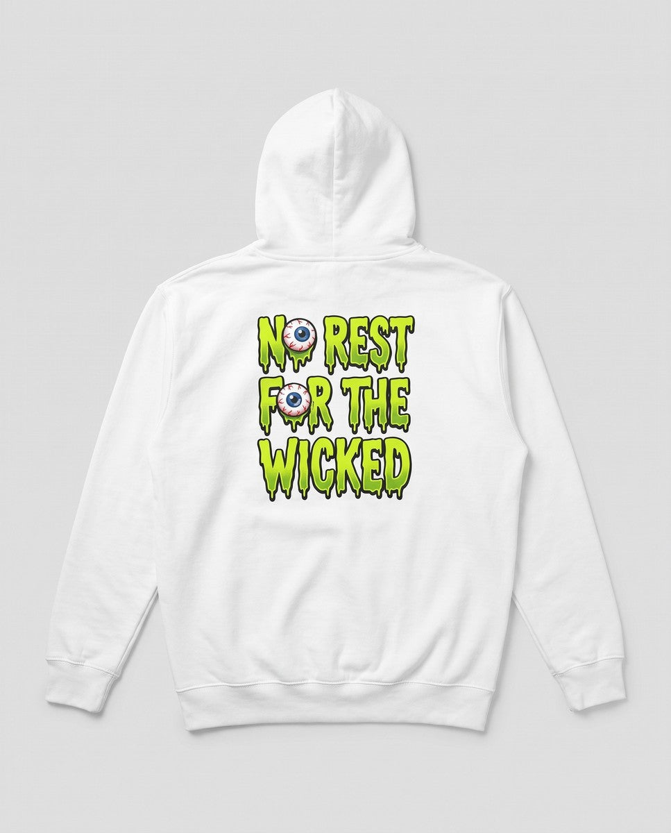 White No Rest For The Wicked hoodie, vintage Halloween back print