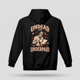 Black Undead And Underpaid hoodie, vintage Halloween back print