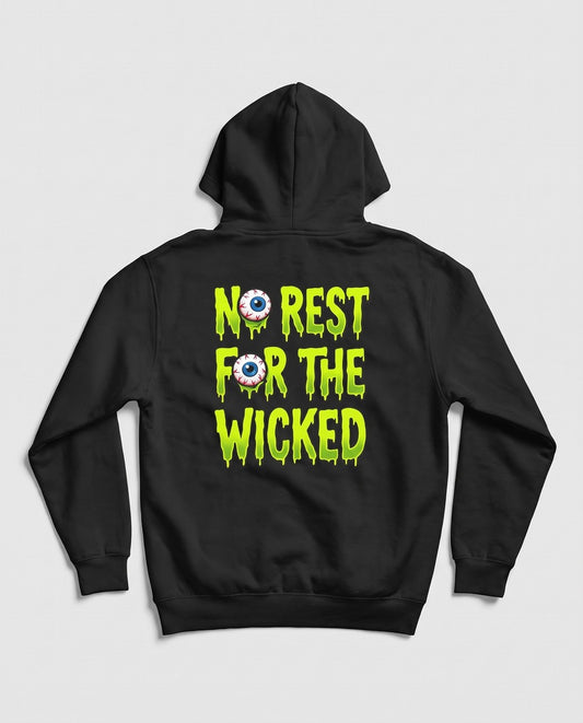 Black No Rest For The Wicked hoodie, vintage Halloween back print