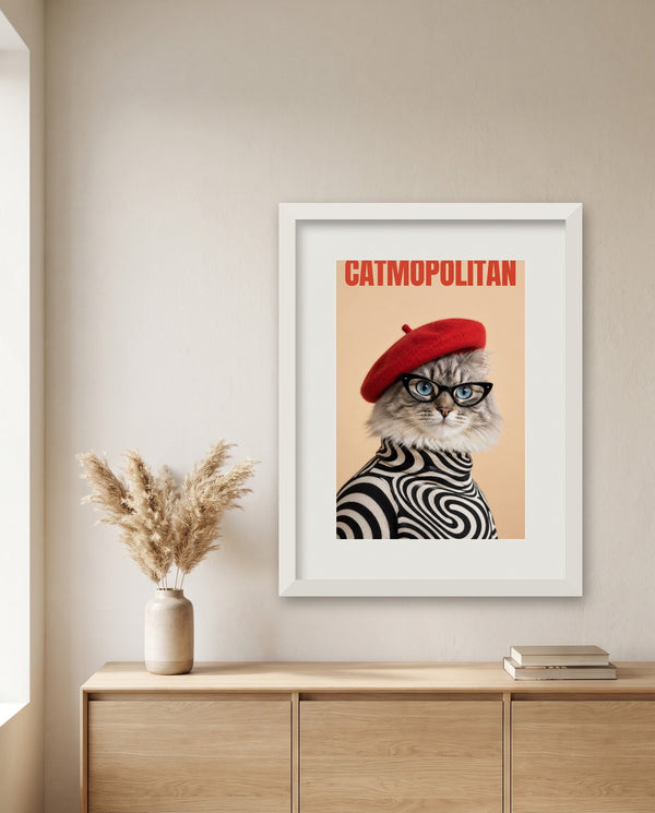 CATMOPOLITAN – kot w czerwonym berecie, rama z passe-partout