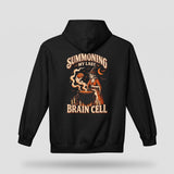 Black Summoning My Last Brain Cell hoodie, vintage Halloween back print