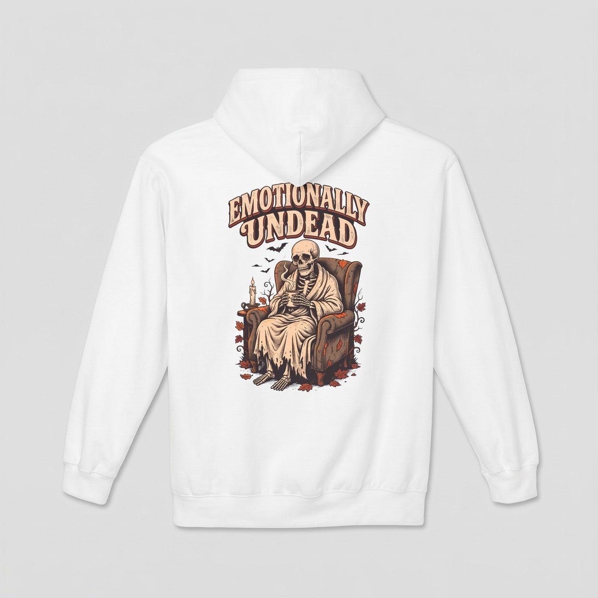 White Emotionally Undead hoodie, vintage Halloween back print