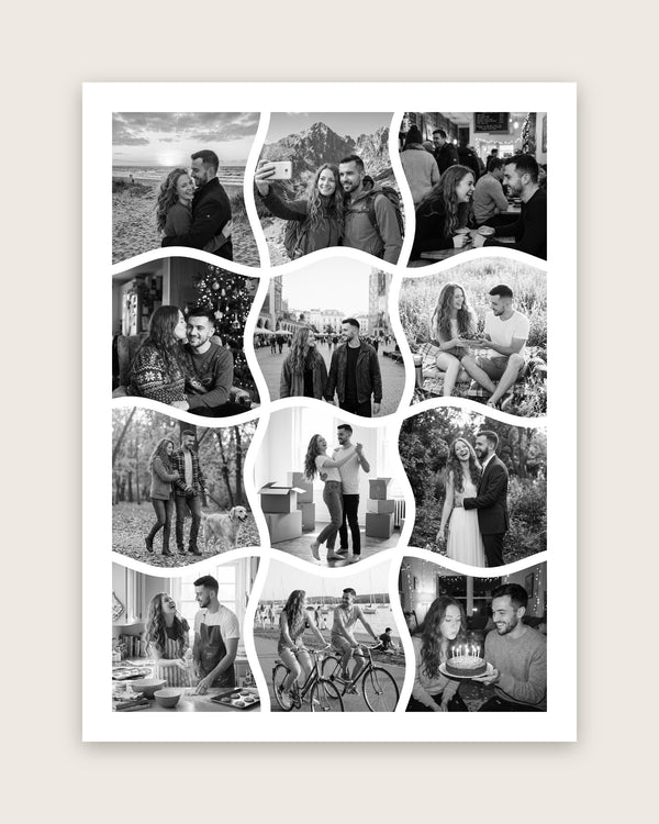 Wavy black-and-white photo collage – sample poster design