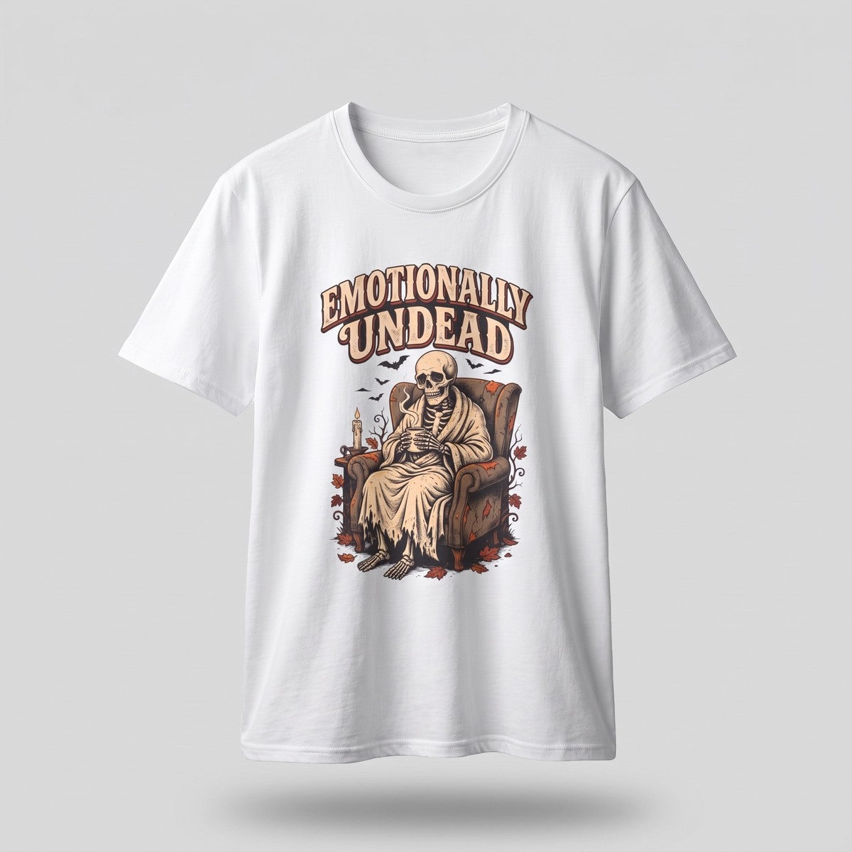 White Emotionally Undead t-shirt, vintage Halloween front print