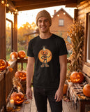 Person wearing the black Pumpkin Candle Head t-shirt