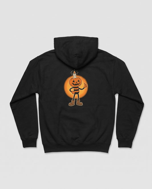 Black Pumpkin Candle Head hoodie, vintage Halloween back print