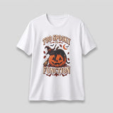 White Too Spooky To Function t-shirt, vintage Halloween front print
