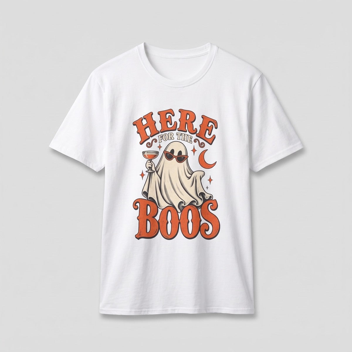White Here For The Boos t-shirt, vintage Halloween front print