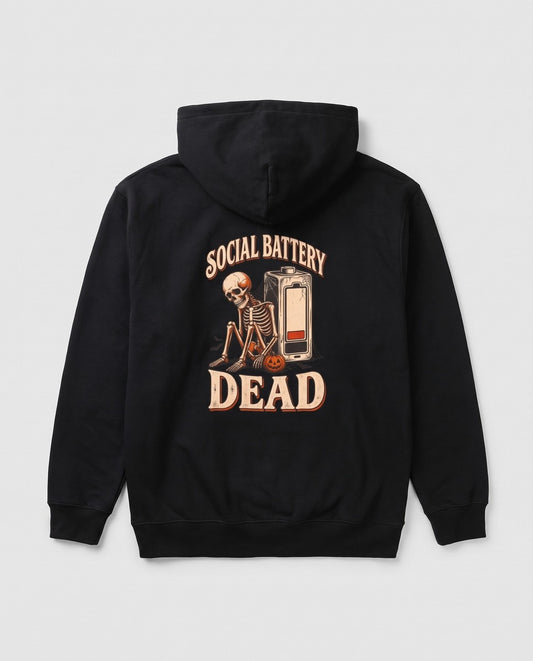 Black Social Battery Dead hoodie, vintage Halloween back print