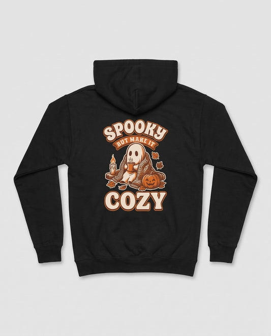 Black Spooky But Make It Cozy hoodie, vintage Halloween back print