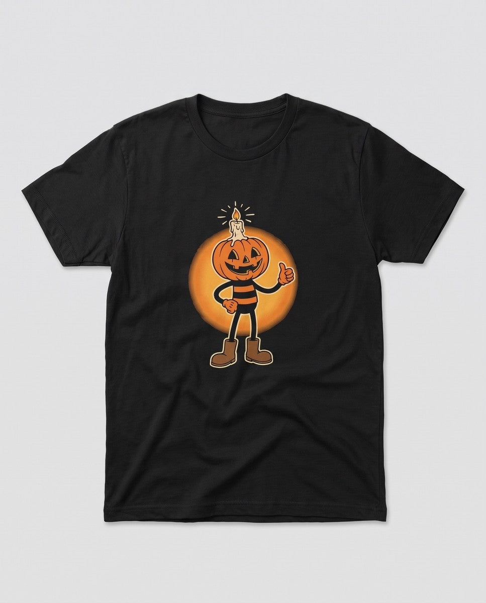 Black Pumpkin Candle Head t-shirt, vintage Halloween front print