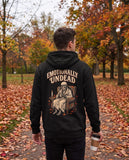 Person seen from behind in the black Emotionally Undead hoodie