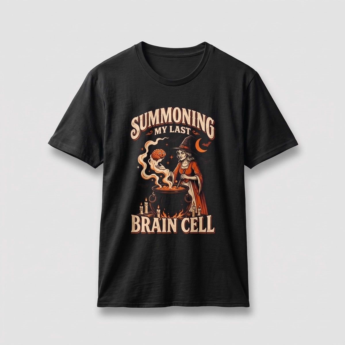 Black Summoning My Last Brain Cell t-shirt, vintage Halloween front print