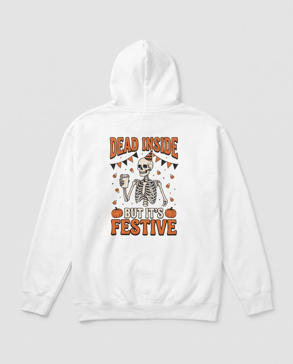 White Dead Inside But It's Festive hoodie, vintage Halloween back print