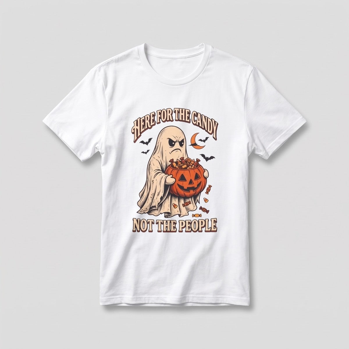 White Here For The Candy Not The People t-shirt, vintage Halloween front print