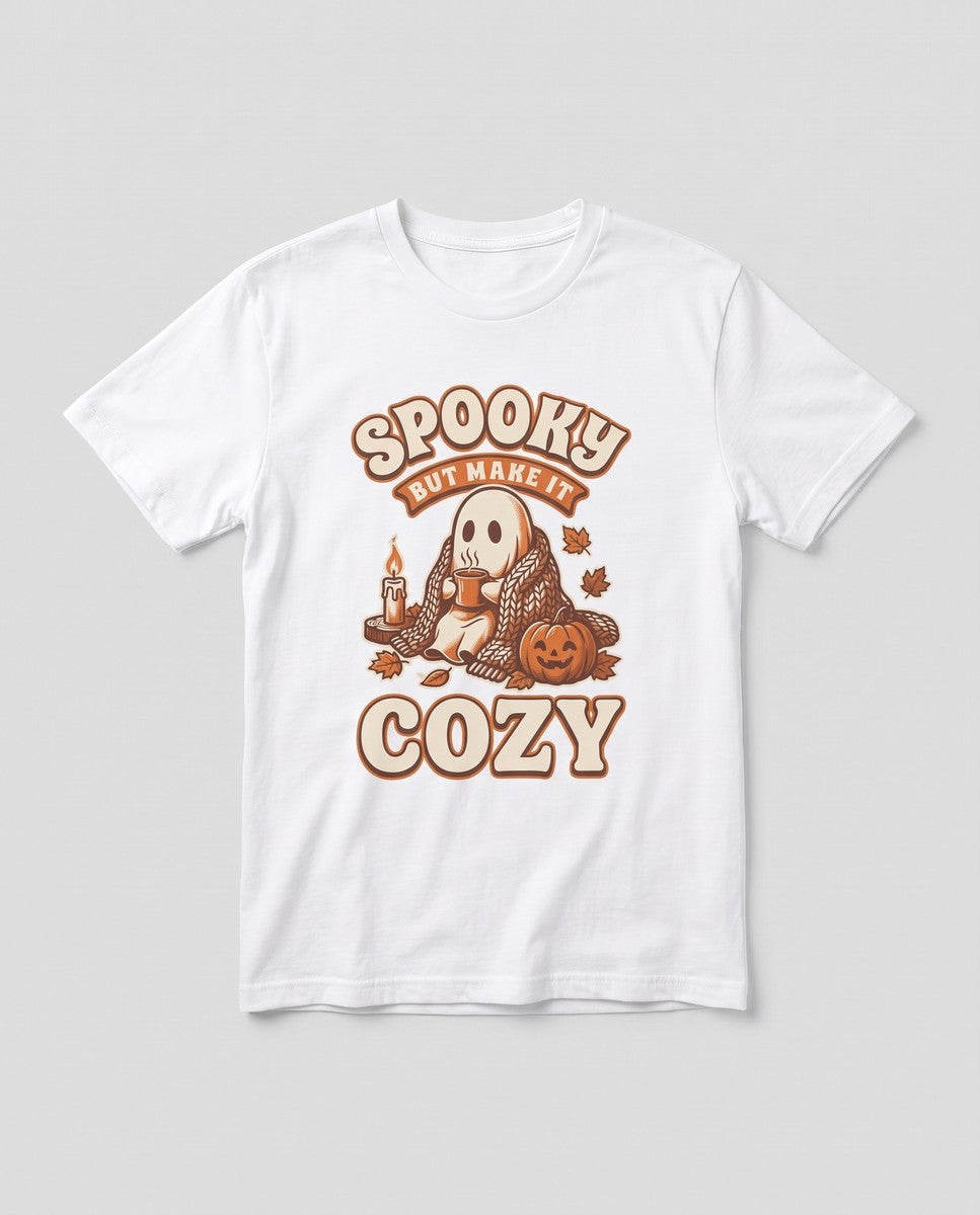 White Spooky But Make It Cozy t-shirt, vintage Halloween front print
