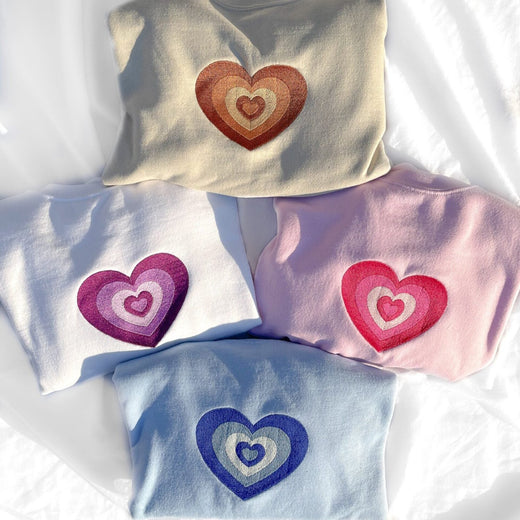 Colorful Heart Matching Couple Sweatshirts - Embroidered Set