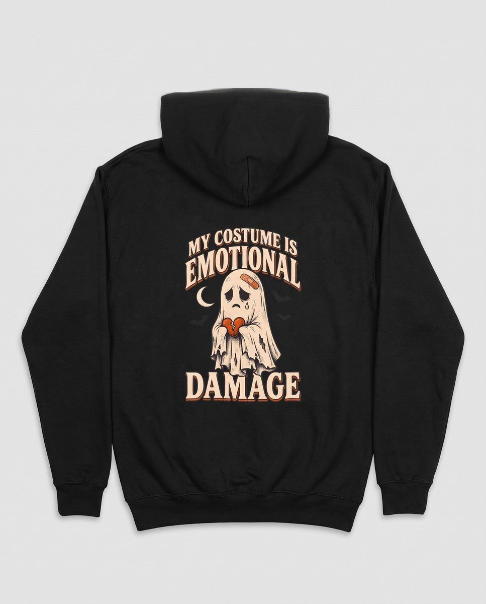 Black My Costume Is Emotional Damage hoodie, vintage Halloween back print