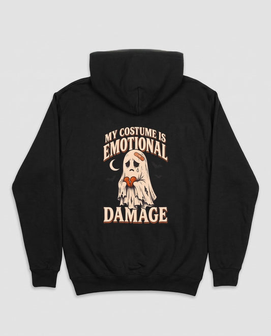 Black My Costume Is Emotional Damage hoodie, vintage Halloween back print