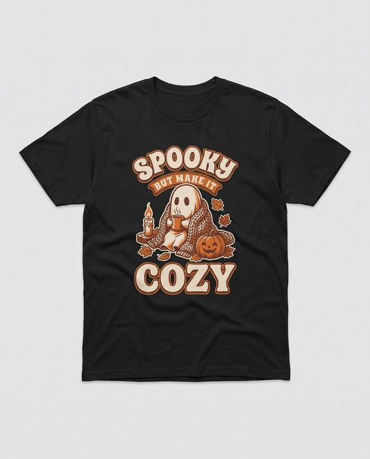 Black Spooky But Make It Cozy t-shirt, vintage Halloween front print